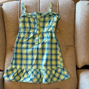 VINTAGE Carters Babydoll Tank Dress Sz 3T Blue Yellow Plaid Flower Button Up
